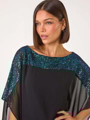 Roman Green Sequin Yoke Contrast Chiffon Top - Image 4 of 5