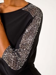 Roman Metallic Sequin Sleeve Panel Stretch Top - Image 4 of 5
