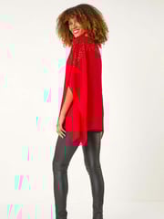 Roman Red Sequin Yoke Contrast Chiffon Top - Image 3 of 5
