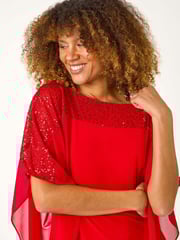 Roman Red Sequin Yoke Contrast Chiffon Top - Image 4 of 5