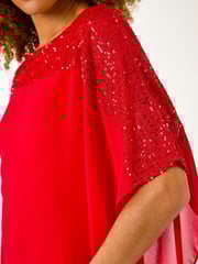 Roman Red Sequin Yoke Contrast Chiffon Top - Image 5 of 5