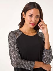 Roman Metallic Sequin Sleeve Tunic Stretch Top - Image 1 of 5