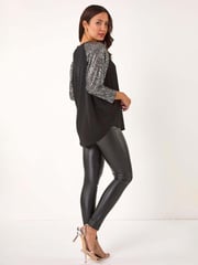 Roman Metallic Sequin Sleeve Tunic Stretch Top - Image 3 of 5