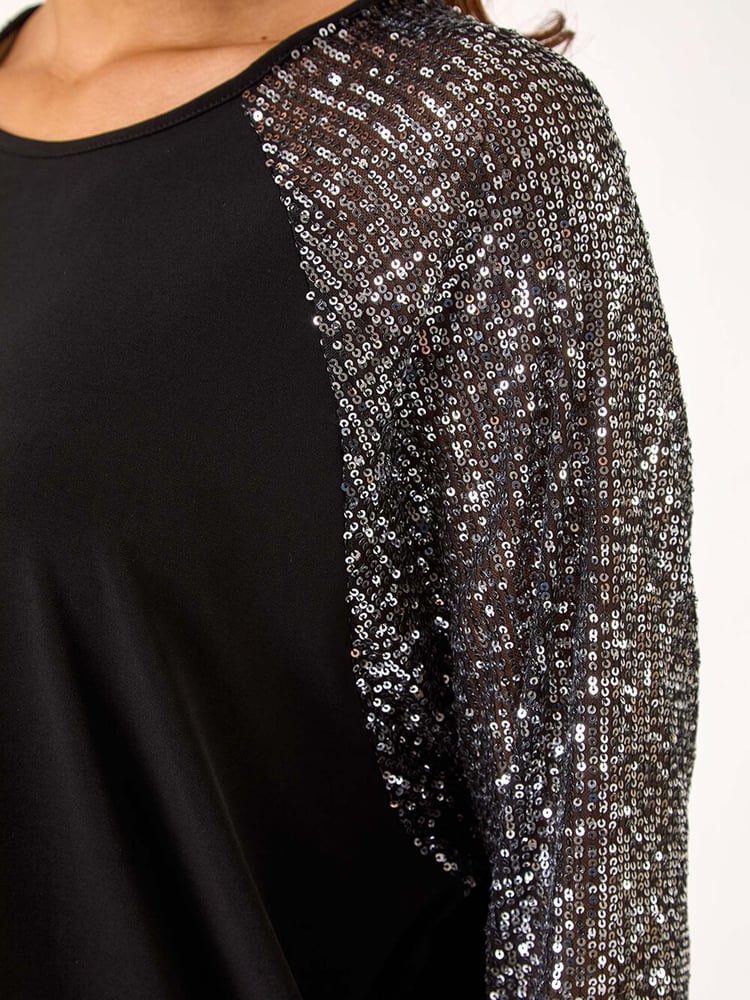 Roman Metallic Sequin Sleeve Tunic Stretch Top - Image 5 of 5