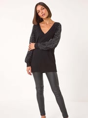 Roman Black V-Neck Boyfriend Hotfix Jumper - Image 2 of 5