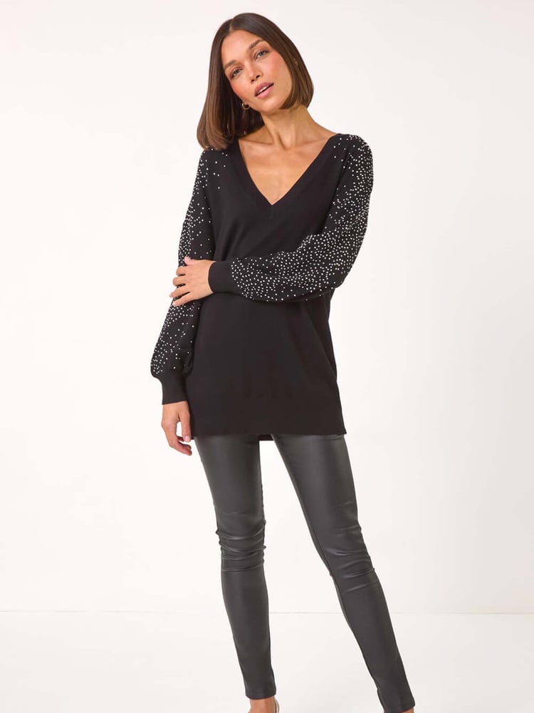 Roman Black V-Neck Boyfriend Hotfix Jumper - Image 2 of 5