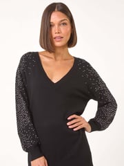 Roman Black V-Neck Boyfriend Hotfix Jumper - Image 4 of 5