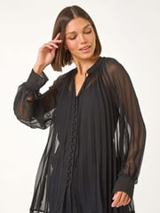 Roman Black V-Neck Pleated Blouse - Image 4 of 5