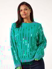 Roman Green Striped Sequin Knitted Jumper - Image 2 of 5