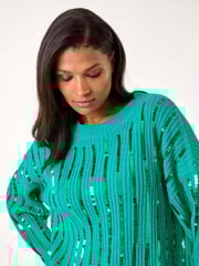 Roman Green Striped Sequin Knitted Jumper - Image 4 of 5