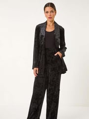 Roman Black Striped Velvet Tie Waist Jacket - Image 2 of 8