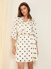 Friends Like These Cream Spot Satin Frill 3/4 Sleeve Mini Dress - Image 2 of 5