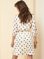 Friends Like These Cream Spot Satin Frill 3/4 Sleeve Mini Dress - Image 5 of 5