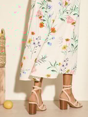 Friends Like These Cream Millie Mackintosh Woven Ankle Tie Comfort Faux Leather Mid Block Heel Sandals - Image 4 of 6
