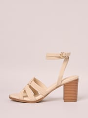 Friends Like These Cream Millie Mackintosh Woven Ankle Tie Comfort Faux Leather Mid Block Heel Sandals - Image 6 of 6