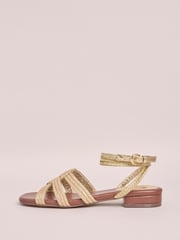Friends Like These Gold Millie Mackintosh Woven Ankle Tie Comfort Faux Leather Flat Sandals - Image 5 of 5
