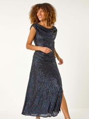 Roman Purple Sequin Cowl Neck Maxi Stretch Dress - Image 2 of 5