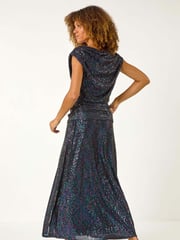 Roman Purple Sequin Cowl Neck Maxi Stretch Dress - Image 3 of 5