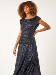 Roman Purple Sequin Cowl Neck Maxi Stretch Dress - Image 4 of 5