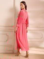Love & Roses Coral Pink Pleated Ruffle Midi Dress - Image 3 of 4