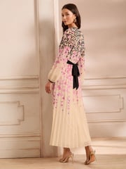 Love & Roses Ivory Animal Petite Printed Crew Neck Pleated Long Sleeve Midi Dress - Image 4 of 5