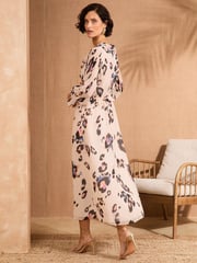Love & Roses Neutral Animal Pleated Ruffle Midi Dress - Image 4 of 4
