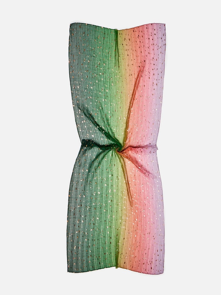 Oliver Bonas Green & Pink Ombre Foil Scarf - Image 2 of 5