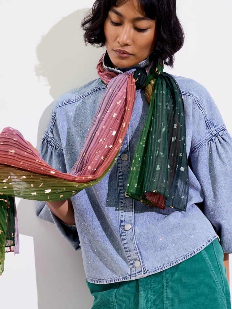 Oliver Bonas Green & Pink Ombre Foil Scarf - Image 5 of 5 Oliver Bonas Green & Pink Ombre Foil Scarf - Image 5 of 5