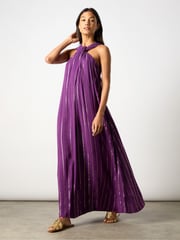 Ro&Zo Purple Metallised Fibres Twist Neck Maxi Dress - Image 1 of 9