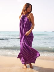 Ro&Zo Purple Metallised Fibres Twist Neck Maxi Dress - Image 2 of 9