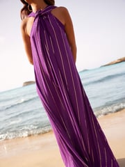 Ro&Zo Purple Metallised Fibres Twist Neck Maxi Dress - Image 4 of 9
