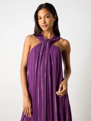 Ro&Zo Purple Metallised Fibres Twist Neck Maxi Dress - Image 5 of 9