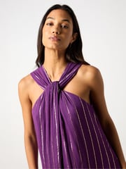 Ro&Zo Purple Metallised Fibres Twist Neck Maxi Dress - Image 6 of 9