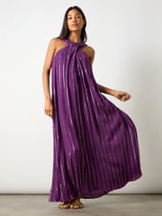 Ro&Zo Purple Metallised Fibres Twist Neck Maxi Dress - Image 8 of 9