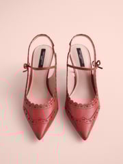 Red Tabitha Simmons x Next Josephine Leather Point Toe Bow Brogue Detail Slingback Shoes - Image 3 of 5