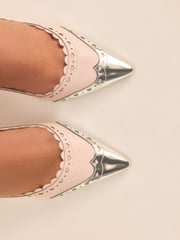 Light Pink Tabitha Simmons x Next Josephine Leather Point Toe Bow Brogue Detail Slingback Shoes - Image 4 of 9