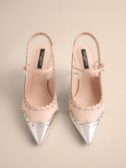 Light Pink Tabitha Simmons x Next Josephine Leather Point Toe Bow Brogue Detail Slingback Shoes - Image 5 of 9