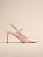Light Pink Tabitha Simmons x Next Josephine Leather Point Toe Bow Brogue Detail Slingback Shoes - Image 6 of 9