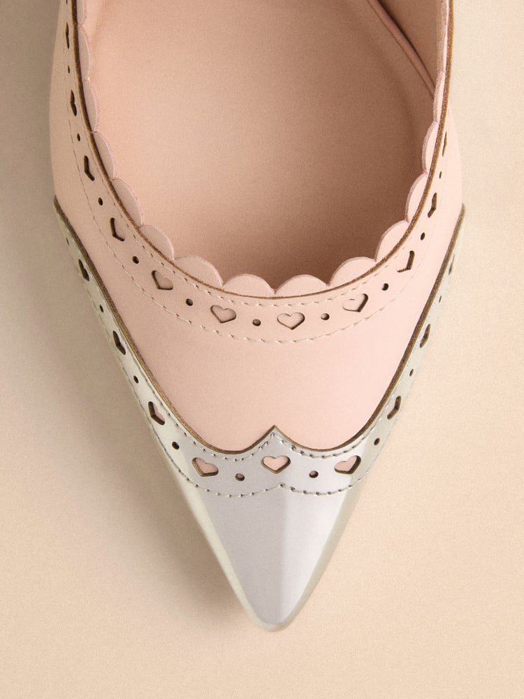 Light Pink Tabitha Simmons x Next Josephine Leather Point Toe Bow Brogue Detail Slingback Shoes - Image 9 of 9