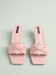 Light Pink Tabitha Simmons x Next Minnie Leather Square Toe Lazer Cut Bow Mule Kitens Shoes - Image 3 of 6