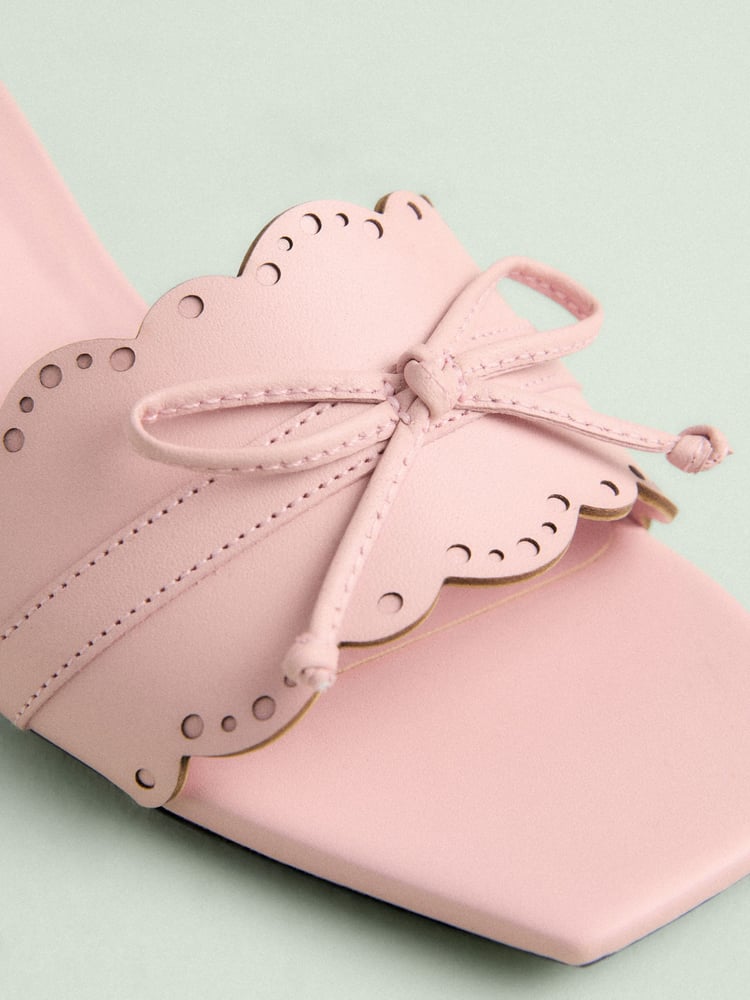 Light Pink Tabitha Simmons x Next Minnie Leather Square Toe Lazer Cut Bow Mule Kitens Shoes - Image 6 of 6