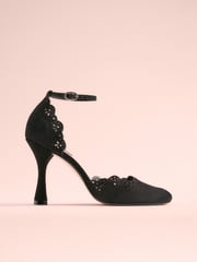 Black Tabitha Simmons x Next Orton Leather Round Toe Laser Cut Detail Heels - Image 6 of 11