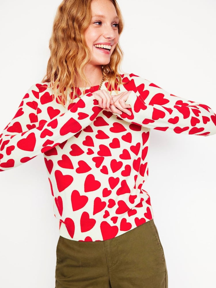Boden Red Eva Cashmere Heart Crew Neck Jumper - Image 1 of 6