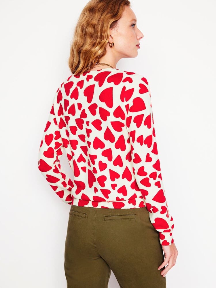 Boden Red Eva Cashmere Heart Crew Neck Jumper - Image 2 of 6
