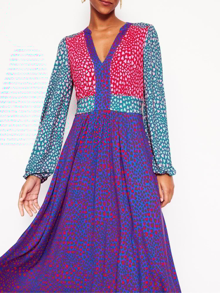 Boden Blue Lily Long Sleeve Heart Midi Dress - Image 2 of 5 Boden Blue Lily Long Sleeve Heart Midi Dress - Image 2 of 5
