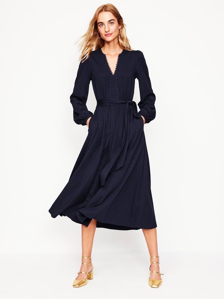 Boden Blue Maeve Trim Jersey Midi Dress - Image 1 of 5 Boden Blue Maeve Trim Jersey Midi Dress - Image 1 of 5