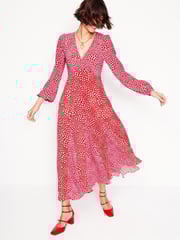 Boden Pink Heart Long Sleeve Godet Tea Dress - Image 2 of 5