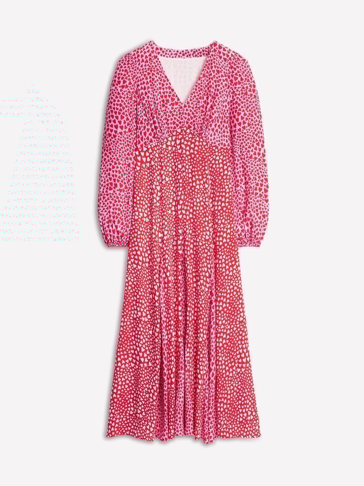 Boden Pink Heart Long Sleeve Godet Tea Dress - Image 5 of 5