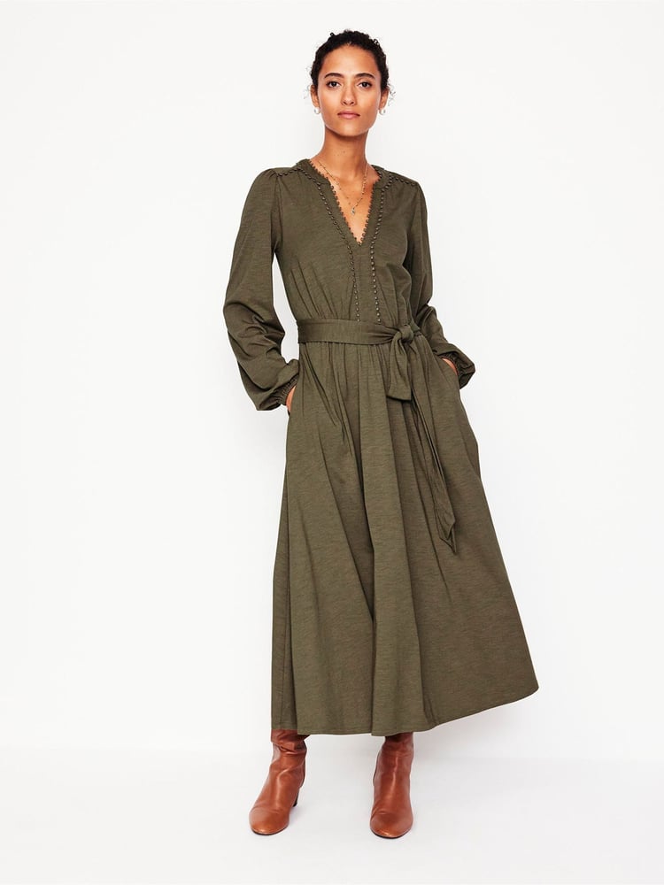 Boden Green Maeve Trim Jersey Midi Dress - Image 1 of 5 Boden Green Maeve Trim Jersey Midi Dress - Image 1 of 5