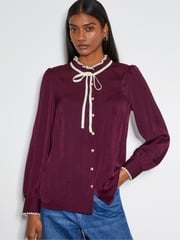Monsoon Red Thea Satin Bow Collar Blouse - Image 1 of 3